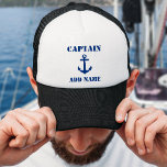 Blue Anchor Captain Add Name or Boat Name Trucker Hat<br><div class="desc">Navy Blue Anchor Captain Add Name or Boat Name Hat</div>