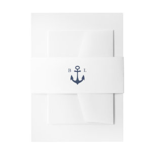 Blue Anchor Classic Nautical MONOGRAM Wedding Invitation Belly Band