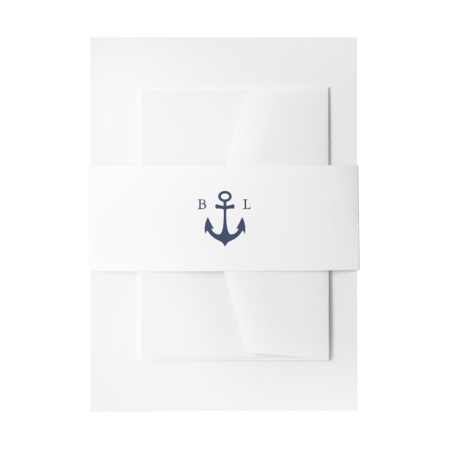 Blue Anchor Classic Nautical MONOGRAM Wedding Invitation Belly Band (Front Example)