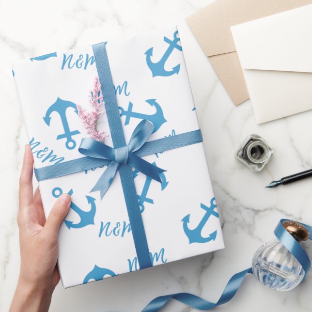 Blue Anchor & Couple Initials Wrapping Paper (Gifting)