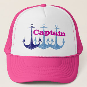 Blue anchor, girly, captain, personalised trucker hat