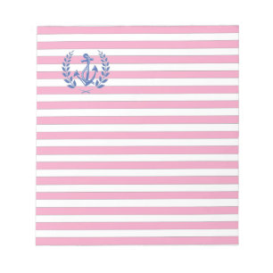 Blue Anchor Laurel Wreath Pink Stripes Notepad