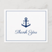 Blue Anchor Monogram Nautical Wedding Thank You