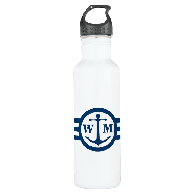 Blue Anchor Monogram Water Bottle (Front)