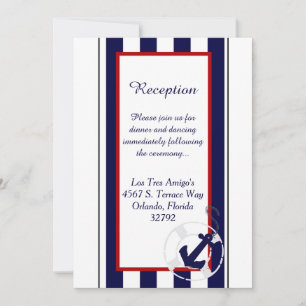 Blue Anchor Nautical 3.5x7 Wedding Reception Card