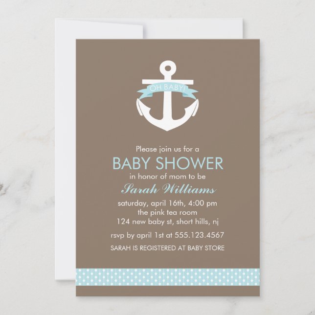 Blue Anchor Nautical Boy Baby Shower Invitation (Front)