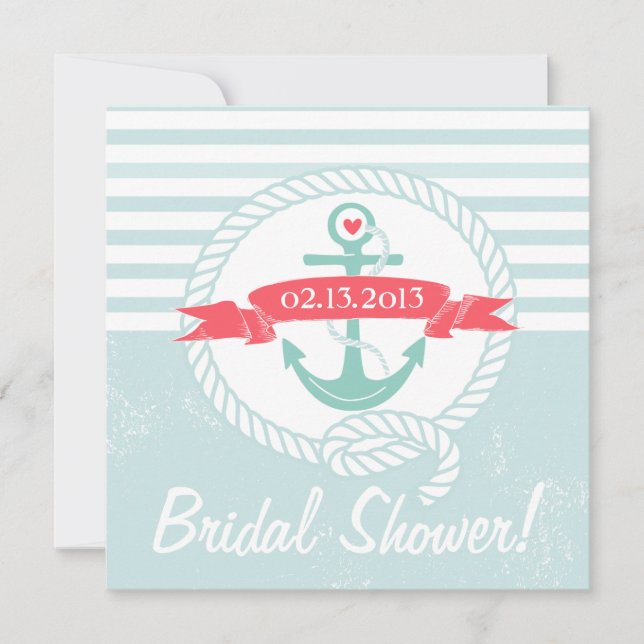Blue Anchor Nautical Bridal Shower Invitation (Front)