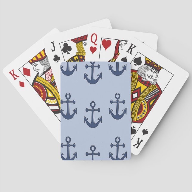 Blue anchor nautical pattern playing cards (Back)