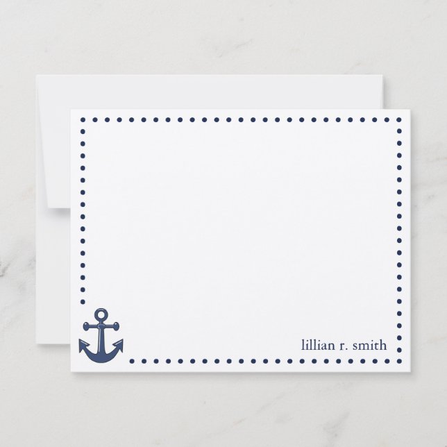 Blue Anchor Nautical Personalised Note Card (Front)