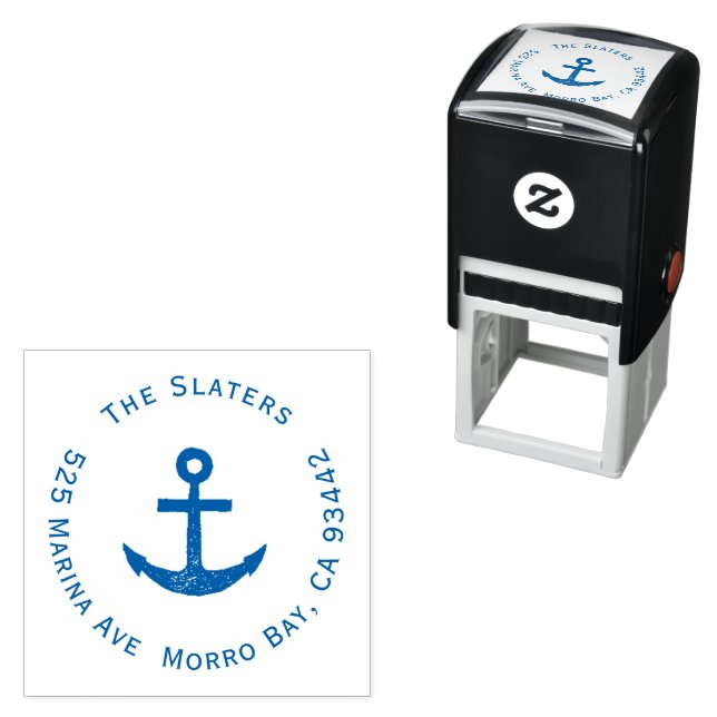 Blue Anchor Nautical Return Address Self-inking Stamp (In Situ)