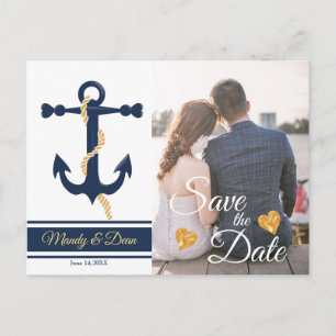 Blue anchor- nautical save the date postcard
