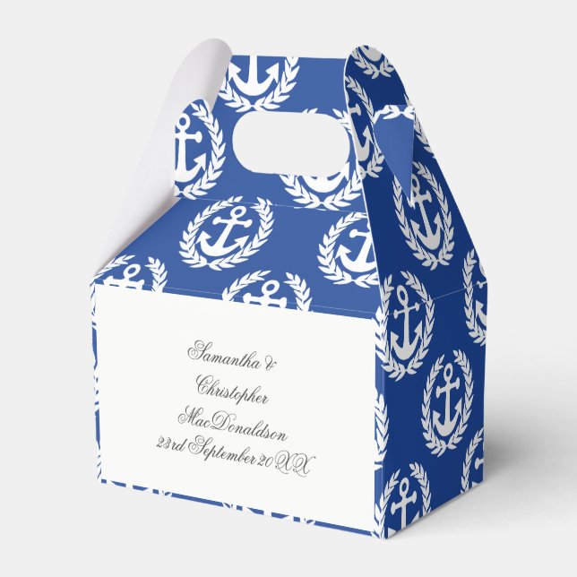 Blue anchor nautical themed wedding favour box (Front Side)