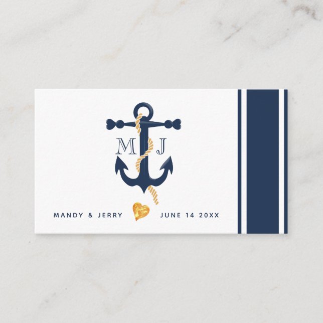 Blue anchor-nautical wedding business card (Front)