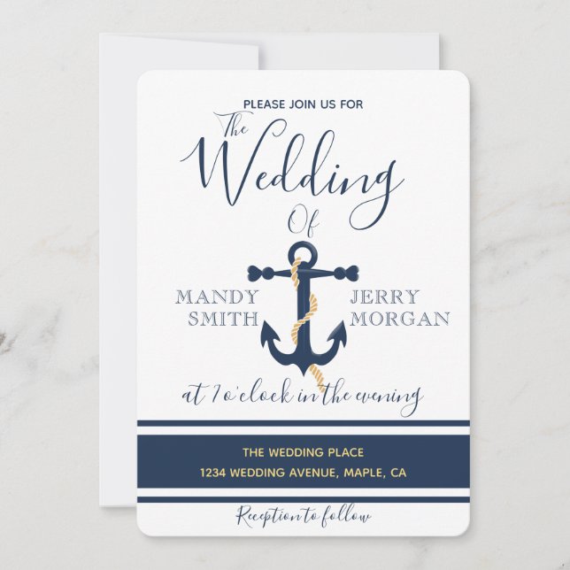 Blue anchor- nautical wedding invitation (Front)