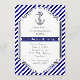 Blue anchor nautical wedding rehearsal dinner invitation