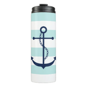 Blue Anchor on Light Blue Stripes Thermal Tumbler