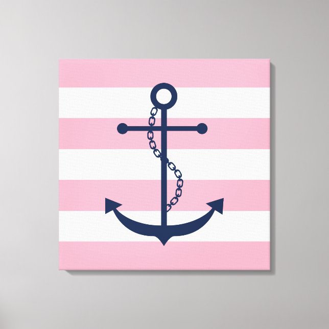 Blue Anchor on Pink Stripes Canvas Print (Front)
