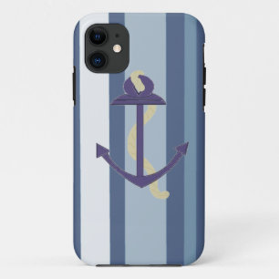 Blue Anchor on Striped Background iPhone 11 Case