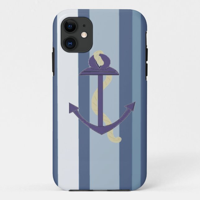Blue Anchor on Striped Background Case-Mate iPhone Case (Back)