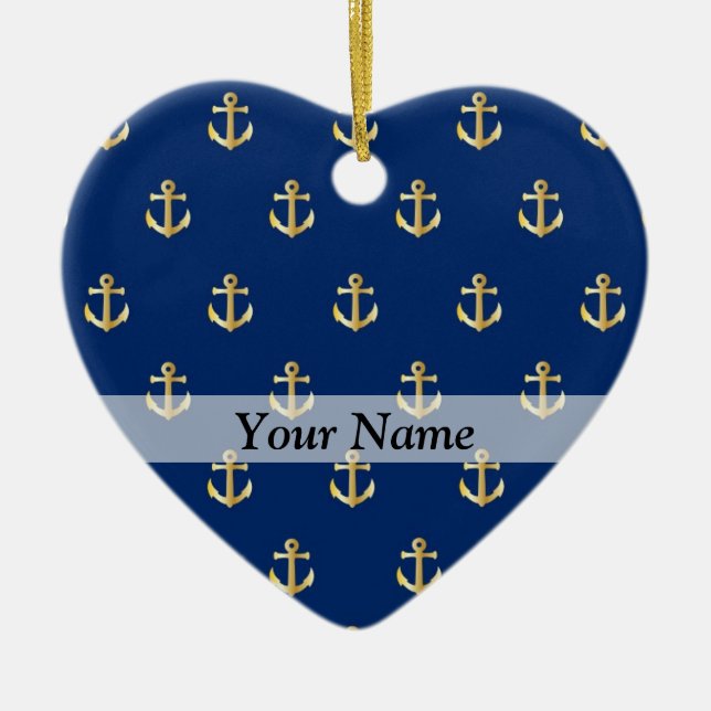Blue anchor pattern ceramic tree decoration (Front)
