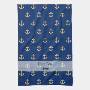 Blue anchor pattern tea towel