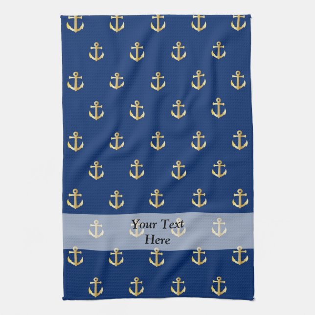 Blue anchor pattern tea towel (Vertical)