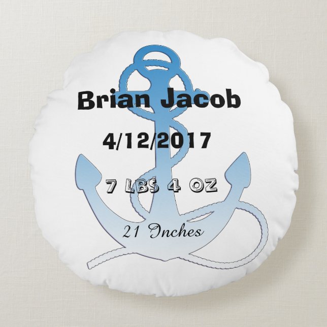 Blue Anchor Personalised Baby Boy Pillow (Front)