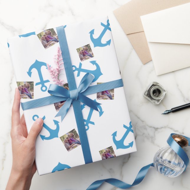 Blue Anchor & Photo Image Wrapping Paper (Gifting)
