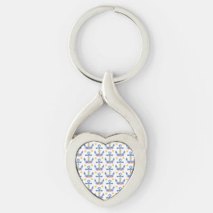 Blue Anchor Purple Seashells Yellow Starfish Key Ring