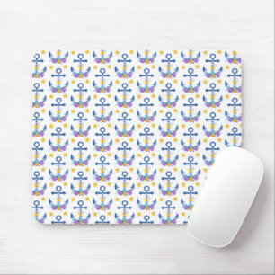 Blue Anchor Purple Seashells Yellow Starfish Mouse Mat
