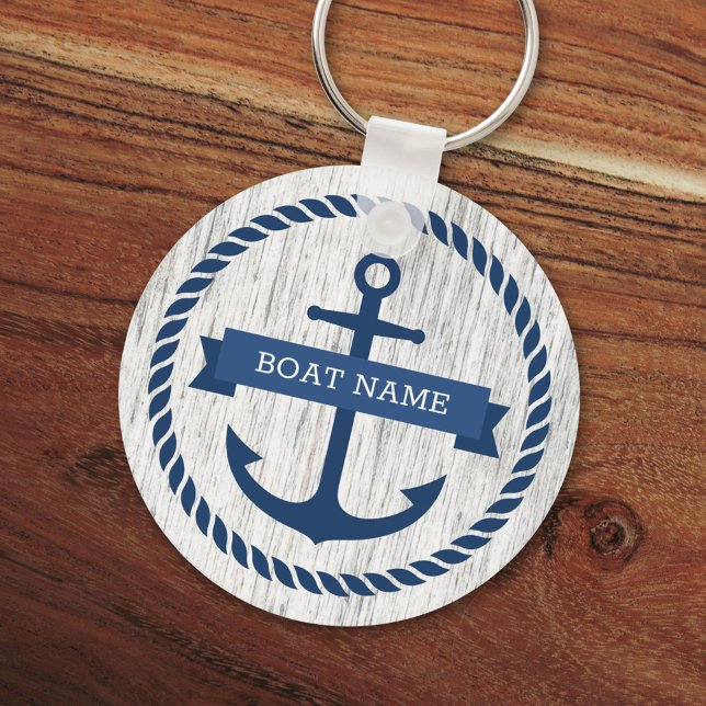  Blue anchor rope border boat name keys driftwood Key Ring (Creator Uploaded)