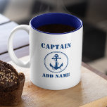 Blue Anchor & Rope Captain Add Name or Boat Name Two-Tone Coffee Mug<br><div class="desc">Navy Blue Anchor & Rope Captain Add Name or Boat Name Coffee Mug</div>