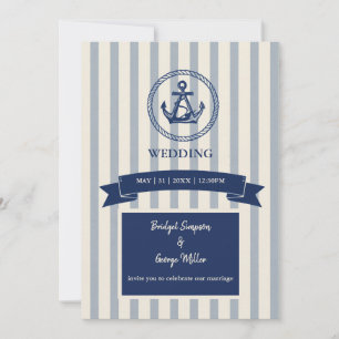 blue Anchor Stripe Maritime Destination Wedding  Invitation