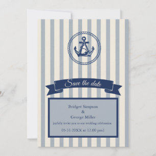 blue Anchor Stripe Maritime Destination Wedding  Invitation