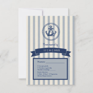 blue Anchor Stripe Maritime Destination Wedding  RSVP Card