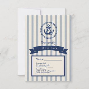 blue Anchor Stripe Maritime Destination Wedding RSVP Card