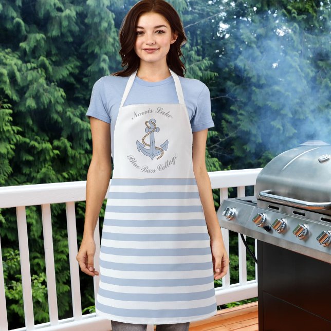 Blue Anchor Stripes Lake Beach House Name  Apron (Creator Uploaded)