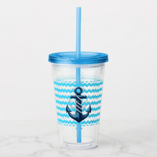 Blue anchor with blue waves acrylic tumbler