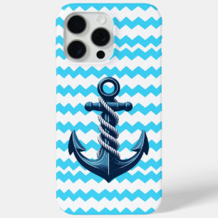 Blue anchor with blue waves iPhone 15 pro max case