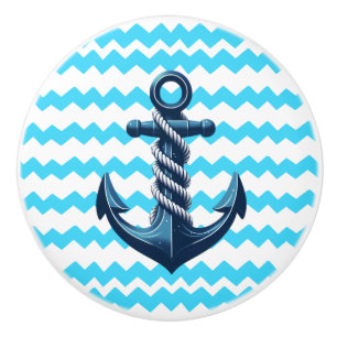 Blue anchor with blue waves ceramic knob