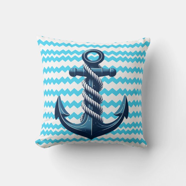Blue anchor with blue waves cushion (Front)