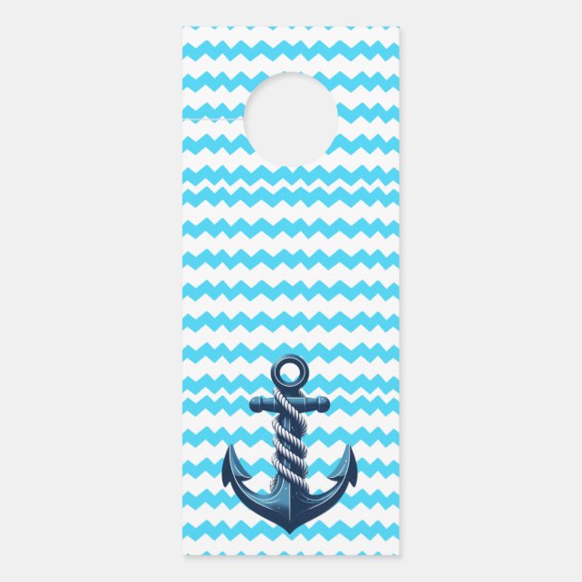 Blue anchor with blue waves door hanger (Front)
