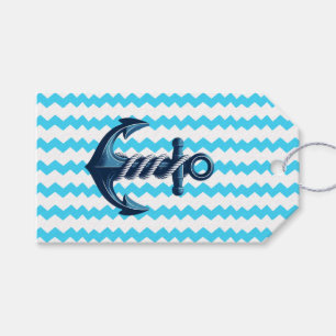 Blue anchor with blue waves gift tags