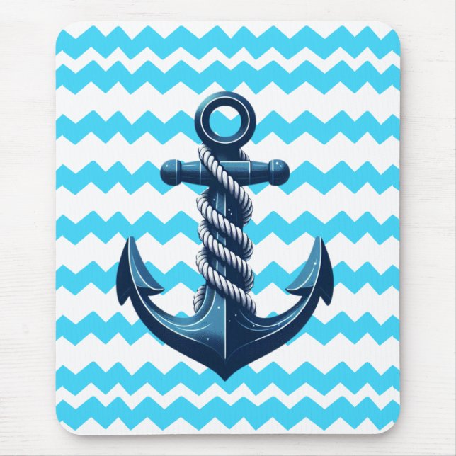 Blue anchor with blue waves mouse mat (Front)
