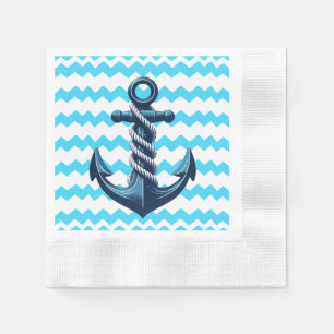 Blue anchor with blue waves napkin