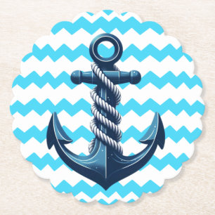 Blue anchor with blue waves paper coaster
