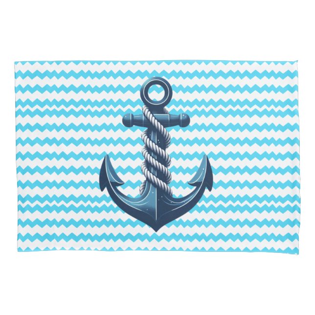 Blue anchor with blue waves pillowcase (Front)