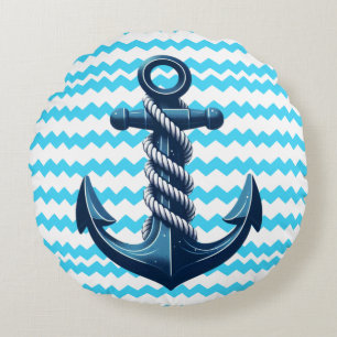 Blue anchor with blue waves round cushion