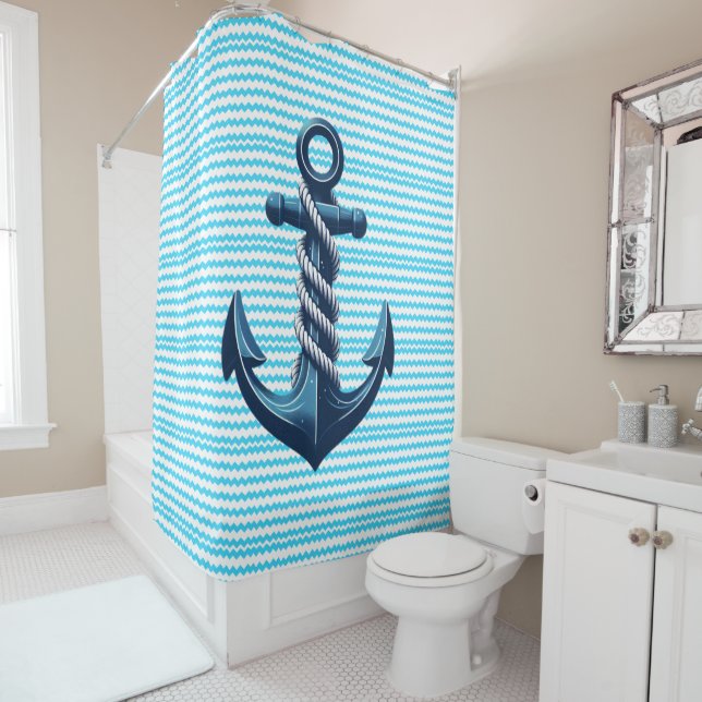 Blue anchor with blue waves shower curtain (In Situ)