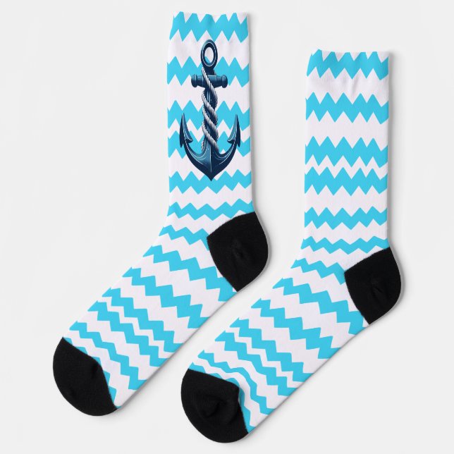 Blue anchor with blue waves socks (Left)